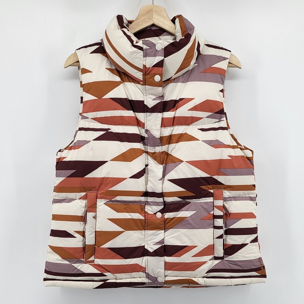 PrAna Rose Hips Geometric Hellebore Duck Down insulated Puffer Vest sz small new